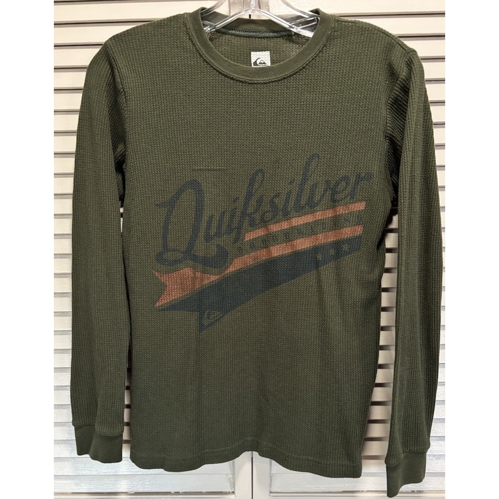 Quicksilver Green‎ Logo Graphic Thermal Long Sleeve Top Size L Teen Warm Winter